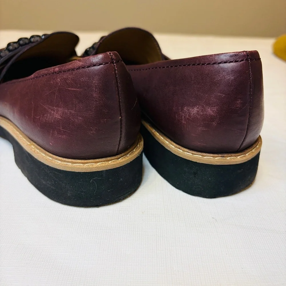 Franco Sarto Burgundy Loafers with Black Beaded Accent